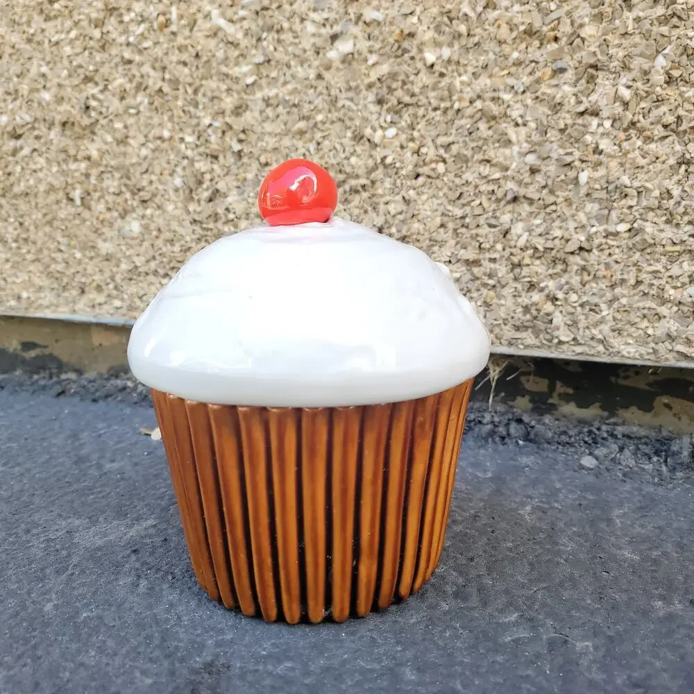 Vintage Big Cupcake Ceramic Cookie Jar